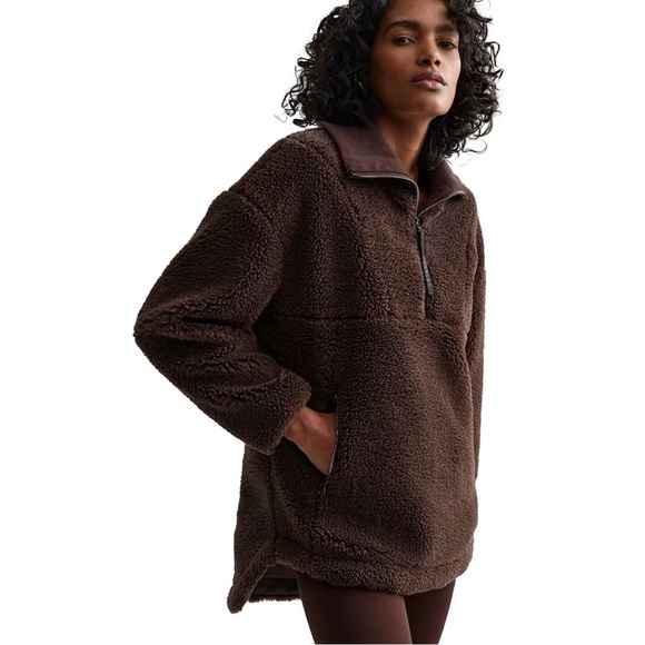 NWOT Varley Stratton Brown Teddy Fleece Jacket Quarter Zip Jacket - Picture 1 of 10